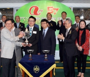 Photos 4, 5, 6:<br>
Ip Ka Po, Executive Director of ATV presents the ATV Cup trophy to the representative of the winning owner and miniatures to the representative of winning trainer John Moore and to winning jockey Tommy Berry.