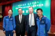 Club Steward The Hon Martin Liao (2nd left) and CEO Winfried Engelbrecht-Bresges (2nd right) with Olympic champions Wang Liping (1st left) and Teng Haibin (2nd right).