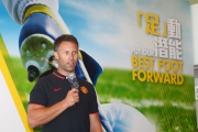 Manchester United legend Ronny Johnsen congratulates participants of the Jockey Club Youth Football Leadership Scheme, having flown in specially from Norway to join the ceremony.