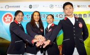 Member of the Hong Kong Equestrian Team, Raena Leung (1st left),  Samantha Lam (2nd left),  Annie Ho (2nd right) and Kenneth Cheng (1st right) say the team are confident of winning a medal at the Incheon Asian Games now they have the Cluba?s support.