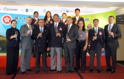 (First row) Club Chairman T. Brian Stevenson (3rd left), President of Hong Kong Equestrian Federation and Club Deputy Chairman Dr Simon S O Ip (4th left), Club Steward Anthony W K Chow (4th right), Vice President of Hong Kong Equestrian Federation and Club Steward Michael T H Lee (2nd right) and Club Chief Executive Officer Winfried Engelbrecht-Bresges (2nd left), Executive Director of Racing William A Nader (1st right), Director of Corporate Business Planning and Programme Management Scarlette K F Leung (1st left) and Executive Manager of Equestrian Affairs Amanda Bond (3rd right) pose for a photo with representatives of the Hong Kong equestrian delegation. 