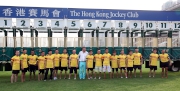 William A Nader, Executive Director of Racing of the HKJC, and all participating jockeys of the annual Jockeys�� Sprint pose for a group photo before the contest.