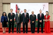 Club Chairman Dr Simon S O Ip (middle), CEO Winfried Engelbrecht-Bresges (2nd from right) and Stewards, join for a group photo at the opening ceremony of the National Day race meeting at Sha Tin Racecourse.