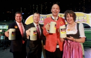 Consul-General of the Federal Republic of Germany, Nikolaus Graf Lambsdorff and Mrs Lambsdorff (first and second from right) join the Club's CEO of Winfried Engelbrecht-Bresges (second from left); and Executive Director, Racing  William A Nader (first from left) to toast the success of the Happy Valley Oktoberfest.