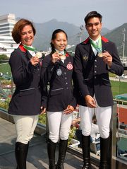 Photo 3 and 4: Members of the Hong Kong Eventing Team, sponsored by the Club, tell the press that the Cluba?s sponsorship helped them win a medal at the Incheon Asian Games by enabling them to prepare better for the event.