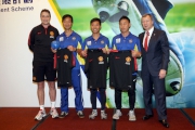 Witnessed by Club Chief Executive Officer Winfried Engelbrecht-Bresges (1st right), MUSS Head Coach Michael Neary (1st left) present accreditation as MUSS coaches to local school coaches Jacky Lee (2nd left), Lo Chun-shun (3rd right) and Yeung Tat-mo (2rd right), in recognition of their performance in the previous phase of the Jockey Club School Football Development Scheme.