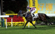 Domineer (No. 6) with Zac Purton in the saddle, keeps his momentum ahead of Tour De Force to win the Class One Happy Valley Trophy (1200M) at Happy Valley tonight.