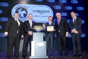 From right: Mr Juan-Carlos Capelli, Vice President of LONGINES and Head of International Marketing; Mr Walter von K?nel, President of LONGINES International; Mr Ryan Moore; Mr Winfried Engelbrecht-Bresges, Vice-Chairman (Asia) of the International Federation of Horseracing Authorities and Chief Executive Officer of the Hong Kong Jockey Club; and Mr Brian Kavanagh, Vice Chairman (Europe) of the International Federation of Horseracing Authorities, smile for a group photo after the LONGINES World��s Best Jockey Award Ceremony.