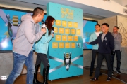 Photo 7, 8, 9, 10:<br>
Lucky Stars Louis Cheung and Priscilla Wong engage in mini games with Jockeys Neil Callan, Vincent Ho and Keith Yeung to check out their good luck for the year of 2015.