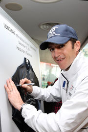 French champion Christophe Soumillon autograph on the LONGINES International Jockeys�� Championship commemorative silk which will be given away to lucky racing fan at the LONGINES International Jockeys�� Championship meeting.