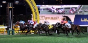 Photo 1, 2:<br>
PLEASURE GAINS with Douglas Whyte in the saddle wins the Hong Kong Group 3 January Cup (1800M) at Happy Valley tonight.