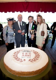 Beauty Only��s breeder Massimo Parri (2nd left) with wife Letizia, alongside their son Giovanni and his girlfriend Francesca, after the 2013 Derby Italiano won by Biz The Nurse.