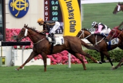 Photo 1, 2, 3:<br>
Able Friend (No 1, in black), trained by John Moore and ridden by Joao Moreira, storms home to win the HKG2 Chairman��s Trophy (1600m) at Sha Tin racecourse today.