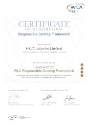 Photo 1:
Certificate of the Level 4 Responsible Gambling Accreditation awarded by the World Lottery Association.