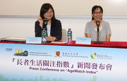 The Cluba?s Executive Manager, Charities, Imelda Chan (left) and retiree Teresa Lung (right) at the AgeWatch Index press conference.