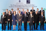 Club Chairman Dr Simon S O Ip (first row, 4th left); Club Deputy Chairman Anthony W K Chow (front row, 3rd right); Club Stewards Philip N L Chen (front row, 2nd left), Stephen Ip Shu Kwan (front row, 2nd right), Sir C K Chow (front row, 1st left) and The Hon Martin Liao (front row, 1st right); the Cluba?s Chief Executive Officer Winfried Engelbrecht-Bresges (back row, 4th left); Executive Director, Charities and Community, Leong Cheung (back row, 4th right); Vice-Chancellor of the University of Oxford Professor Andrew Hamilton (first row, 4th right); British Consul-General to Hong Kong and Macao Caroline Wilson (first row, 3rd left); Director of Examinations - Hong Kong, Thailand and Vietnam of the British Council Hong Kong Nadeem Hussain (back row, 3rd left); Chairman of Oxford China Advisory Group Chris Drake (back row, 3rd right); Oxford China Advisory Group members Kenneth Fok (back row, 2nd left), Andrew Lo (back row, 2nd right), Professor Anthony Wu (back row, 1st left); Director of Development, Asia, for the Oxford China Office of the University of Oxford Jeremy Woodall (back row, 1st right). 