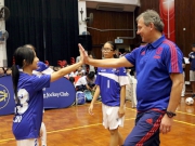 Photo 4 and 5:<br>
MU legend Bryan Robson participates in small-side matches with the girls from the HKJC N-League.