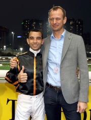 Team a?the Magica?, consisting of Hong Kong Champion Jockey Joao Moreira (left) and German Rider Marco Kutscher, gained the best public support in a recent online voting game a?Vote for Your Favorite Teama?.