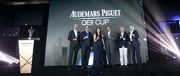 Photo 3, 4: Officiating guests toast on stage to wish every success to the AP QEII Cup race day on 24 April.  From left: Mr. David von Gunten, Chief Executive Officer Greater China of Audemars Piguet; Mr. Francois-Henry Bennahmias, Chief Executive Officer of Audemars Piguet; Ms. Karena Lam, guest of honour of Audemars Piguet; Dr. Simon S O Ip, Chairman of HKJC; Mr. Anthony Chow, Deputy Chairman of HKJC and Mr. Winfried Engelbrecht-Bresges, Chief Executive Officer of HKJC.