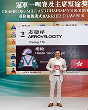 Owner Daniel Yeung Ngai draws Gate 14 for his runner Aerovelocity.