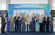 Representatives of The Hong Kong Jockey Club and The Standard Chartered Bank, together with the owner of winning horse Blazing Speed toast for the success of the Standard Chartered Champions & Chater Cup.