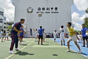 Photo 2, 3, 4: Ronny Johnsen plays mini football with teachers and students at Bethel High School.