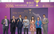 All guests celebrate the success of Members�� Day at the toasting ceremony. From left, HKJC Executive Director, Racing Business and Operations Mr. Anthony B Kelly; HKJC CEO Mr. Winfried Engelbrecht-Bresges; HKJC Chairman Dr. Simon S O Ip; Clever Beaver��s owner Mr. Eddie Wong Ming Chak; Ms. To Wing Suen; HKJC Executive Director, Corp Planning, Communications and Membership Ms. Scarlette Leung and HKJC Executive Director, Racing Authority Mr. Andrew Harding. 