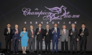 Officiating guests toast to kick off the Champion Awards presentation ceremony for the 2015/16 racing season. From left: <br>
Mr Franklin To, President of the Hong Kong Racehorse Owners Association <br>
Mr Winfried Engelbrecht-Bresges, CEO of The Hong Kong Jockey Club<br>
Mrs Margaret Leung, Steward of The Hong Kong Jockey Club<br>
Dr Eric K C Li, Steward of The Hong Kong Jockey Club<br>
Mr Philip N L Chen, Steward of The Hong Kong Jockey Club<br>
Mr Anthony W K Chow, Deputy Chairman of The Hong Kong Jockey Club<br>
Dr Simon S O Ip, Chairman of The Hong Kong Jockey Club 
Mr Lester C H Kwok, Steward of The Hong Kong Jockey Club
Mr Silas S S Yang, Steward of The Hong Kong Jockey Club
Mr Carlos Wu, Chairman of the Association of Hong Kong Racing Journalists