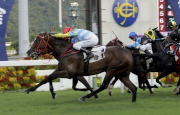 圖五, 六<br>
羅理雅策騎由葉楚航訓練的「隨心隨意」(1號) 勝出本年度馬季最後一場賽事香港馬主協會錦標。