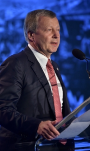 Hong Kong Jockey Club Chief Executive Officer Winfried Engelbrecht-Bresges delivers his keynote address at the 64th annual Round Table Conference on Matters Pertaining to Racing in Saratoga Springs, New York on Sunday. (Credit: Skip Dickstein / The Jockey Club)