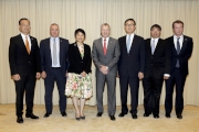 From left: Mr. Kim Mak, HKJCa?s Executive Director, Corporate Affairs; Mr. Anthony Kelly, HKJCa?s Executive Director, Racing Business and Operations; Mrs. Cherry Tse, Permanent Secretary for Food and Health (Food); Mr. Winfried Engelbrecht-Bresges, HKJCa?s CEO; Mr. Kim Kwang Dong, Consul General of the Republic of Korea; Dr. Leung Siu Fai, Director of Agriculture, Fisheries and Conservation; Mr. Andrew Harding, HKJCa?s Executive Director, Racing Authority.