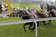 Beauty Master bursts clear from his rivals to win the Class 3 Pok Oi Cup Handicap at Sha Tin today.