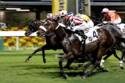 John Moore-trained Harbour Master (No.4), with Joao Moreira on board, takes the Class 1 Hong Kong Country Club Challenge Cup (1650m) at Happy Valley Racecourse tonight.