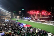 Photo 6, 7<br>
A pyrotechnics display lights up the Happy Valley sky during the opening ceremony.
