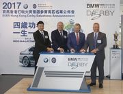 Mr. Winfried Engelbrecht-Bresges, Chief Executive Officer of HKJC, Mr. Anthony Kelly, Executive Director, Racing Business Operations of HKJC, Mr. Kevin Coon, Vice President of BMW Group Importer Office Hong Kong, Macau & Taiwan, and Mr. Joseph Lau, Managing Director, BMW Concessionaires (HK) Ltd unveil the selected runners for the BMW Hong Kong Derby 2017.