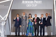 All officiating guests at today��s Selections Announcement raise a toast to success ahead of the 2017 Audemars Piguet QEII Cup. Anthony Kelly, Executive Director, Racing Business and Operations of HKJC; David von Gunten, CEO, Greater China of Audemars Piguet; Michele Reis, Audemars Piguet QEII Cup Ambassador; Nigel Gray, Head of Handicapping, Race Planning and International Racing of HKJC (second from right); Kerm Din, owner of Pakistan Star (right); Johnson Chen, owner of Werther (left).