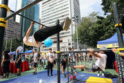 Photos 4/ 5 / 6/ 7:<br>
Participants try out some of the ''street-based'' sports involved.  
