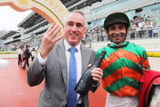 Paul O��Sullivan celebrates his first Hong Kong four-timer with Karis Teetan, the rider of Class 3 Happy Valley Clubhouse Handicap (1650m) winner Willie Way.