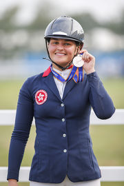 HKJC Equestrian Team member Clarissa Lyra wins a bronze medal in the jumping individual competition at the Tianjin National Games today (31 Aug). 