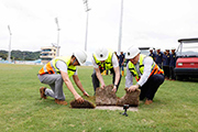 Photo 1,2 : The final pieces of grass are laid on the Conghua Training Centrea?s turf track by Mr. Winfried Engelbrecht-Bresges, Chief Executive Officer (centre), Mr. Anthony Kelly, Executive Director, Racing Business & Operations (right) and Mr Philip Chen, Director of Property (left).
