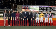 Equestrian riders taking part in the HKJC Race of the Riders visit Happy Valley Racecourse tonight (7 February) to meet their partner jockeys. The four equestrian riders aᡧ Simon Delestre (3rd left), Reed Kessler (1st left), Jacqueline Lai (2nd left) and Clarissa Lyra (4th left) aᡧ are pictured with their respective partner jockeys Neil Callan (4th right), Joao Moreira (2nd right), Derek Leung (1st right) and Vincent Ho (3rd right). Joining them are Club Chairman Dr Simon S O Ip (6th right), Club Chief Executive Officer Winfried Engelbrecht-Bresges (5th right), Chief Executive Officer of EEM Christophe Ameeuw (6th left) and Hong Kong Equestrian Federation President Michael Lee (5th left).