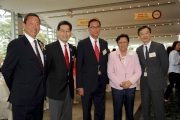 Club Deputy Chairman Dr Simon S O Ip (first from left); HKSAR Secretary for Commerce and Economic Development Gregory So Kam-leung (second from left); Club Steward Dr Rita Fan Hsu Lai-tai (second from right); President of the Chinese Manufacturers' Association of Hong Kong Iron Sze (middle) and Legislative Councillor Dr the Hon Joseph Lee Kok-long (first from right).