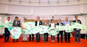 The Cluba?s Executive Director, Charities, Douglas So (5th left) joins Wong Tai Sin District Council Vice Chairman Dr Wong Kam-chiu (3rd left); Chairman of Food and Environmental Hygiene Committee of Wong Tai Sin District Council Ho Hon-man (1st right); Assistant District Officer (Wong Tai Sin) of Home Affairs Department Vivian Ma (4th right); MHG Honorary Consultant Dr Lau Wah-sum (5th right) and Chairman Canice Mak (4th left) as well as other guests at the opening ceremony of the Jockey Club Elderly Green Living Programme.