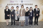 The Cluba?s Executive Manager, Charities, Imelda Chan (2nd right), Elderly Commission Chairman Professor Alfred Chan (2nd left), CADENZA Project Director Professor Jean Woo (centre), CADENZA Research Assistant Professor Patsy Chau (1st left), Kowloon Hospital Head of Rehabilitation Dr Mandy Fung (3rd right), Hong Kong Sheng Kung Hui Welfare Council Director Dr Jane Lee (3rd left) and Hong Kong Sheng Kung Hui Welfare Council Assistant Director Sham Ka Hung (1st right). 