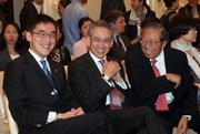 Jockey Club Steward Anthony W K Chow (centre), Executive Director, Charities, Douglas So (left) and AFS Chairman Charles Lee (right) at a press conference for the 2012 Hong Kong Arts Festival.