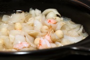 Diced Shrimps, Fish, Fresh Fox Nuts and Lily Bulbs with Supreme Broth in Casserole