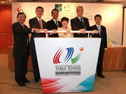 Jockey Club Executive Director, Charities, Douglas So (2nd left) joins Chairman of the Hong Kong Paralympic Committee & Sports Association for the Physically Disabled Jenny Fung (3rd right); Vice Chairman Dr James Lam (3rd left) ; Deputy Secretary for Home Affairs Jonathan McKinley (2nd right); Hong Kong Table Tennis Association Chairman Tony Yue (1st right) and Organising Committee Chairman Martin Lam (1st left) to launch the Championshipsa? official website.