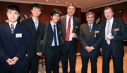 Club Chairman T Brian Stevenson (2nd right), Chief Executive Officer Winfried Engelbrecht-Bresges (1st right), The Chinese University of Hong Kong Vice-Chancellor and President Prof Joseph Sung (3rd right) and scholars.