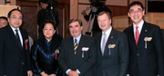 Club Chairman T Brian Stevenson (centre), Chief Executive Officer Winfried Engelbrecht-Bresges (2nd right), Executive Director, Charities, Douglas So (1st right), Chief Executive of the Hong Kong Institute of Contemporary Culture Ada Wong (2nd left) and the University of Hong Kong Vice-Chancellor and President Prof Lap-chee Tsui (1st left).