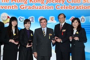 Club Chairman T Brian Stevenson (centre), Lingnan University President Prof Chan Yuk-shee (2nd right) and scholars.
